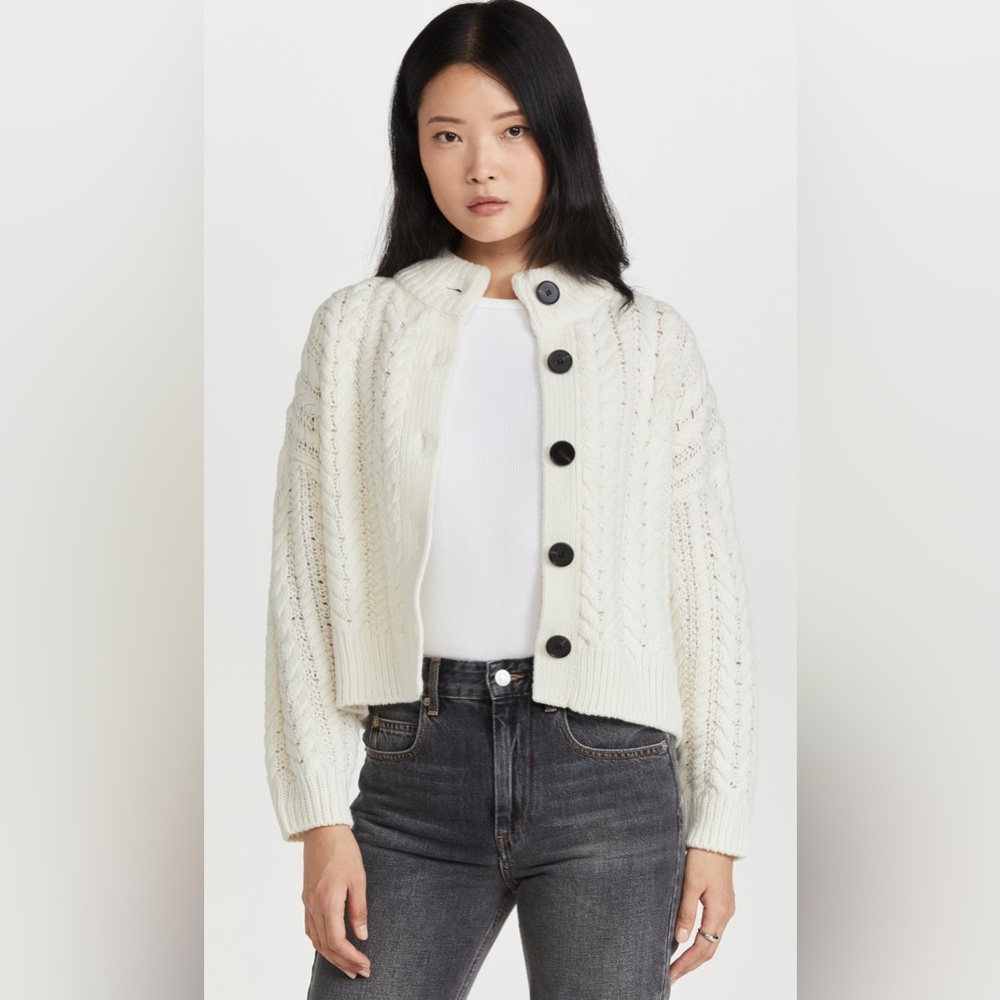 Something Navy Cable Knit Cardigan, Ivory, sz xs